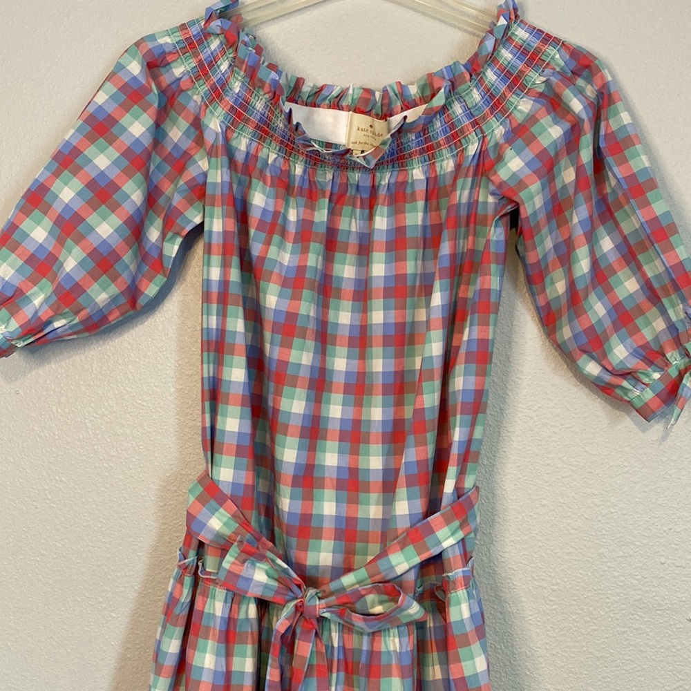 Kate Spade Pink and Blue Plaid Off-Shoulder Midi Dress - Picture 9 of 9